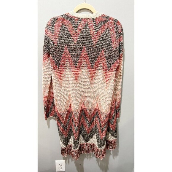 Lucky Brand Womens Brown Open Tribal Cardigan Sweater Small Fringe Long Sleeve - Picture 3 of 13